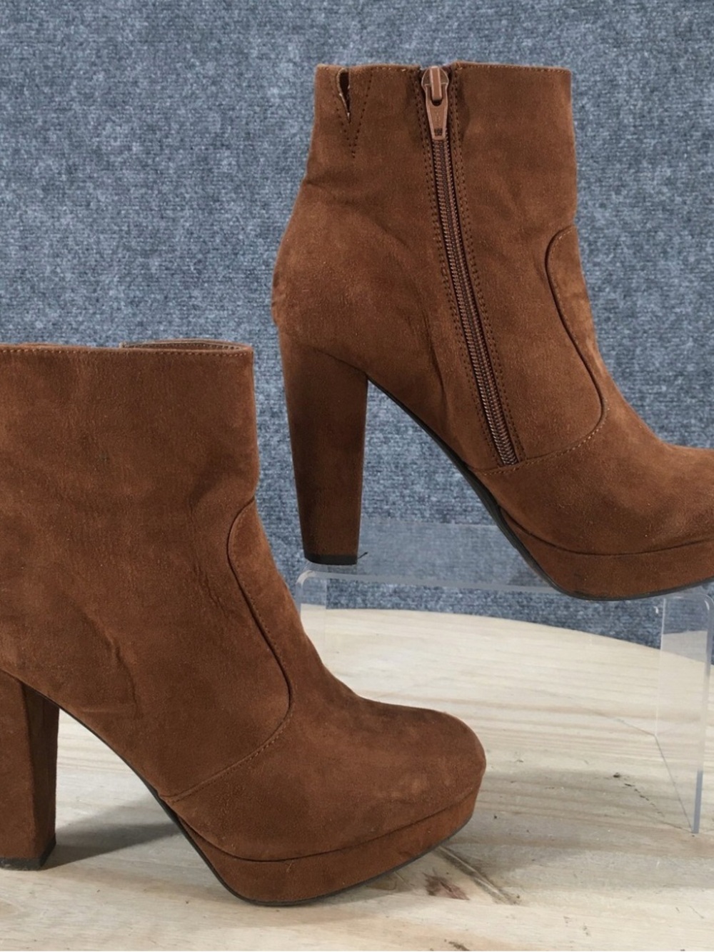 Chestnut Brown Suede Platform Ankle Booties